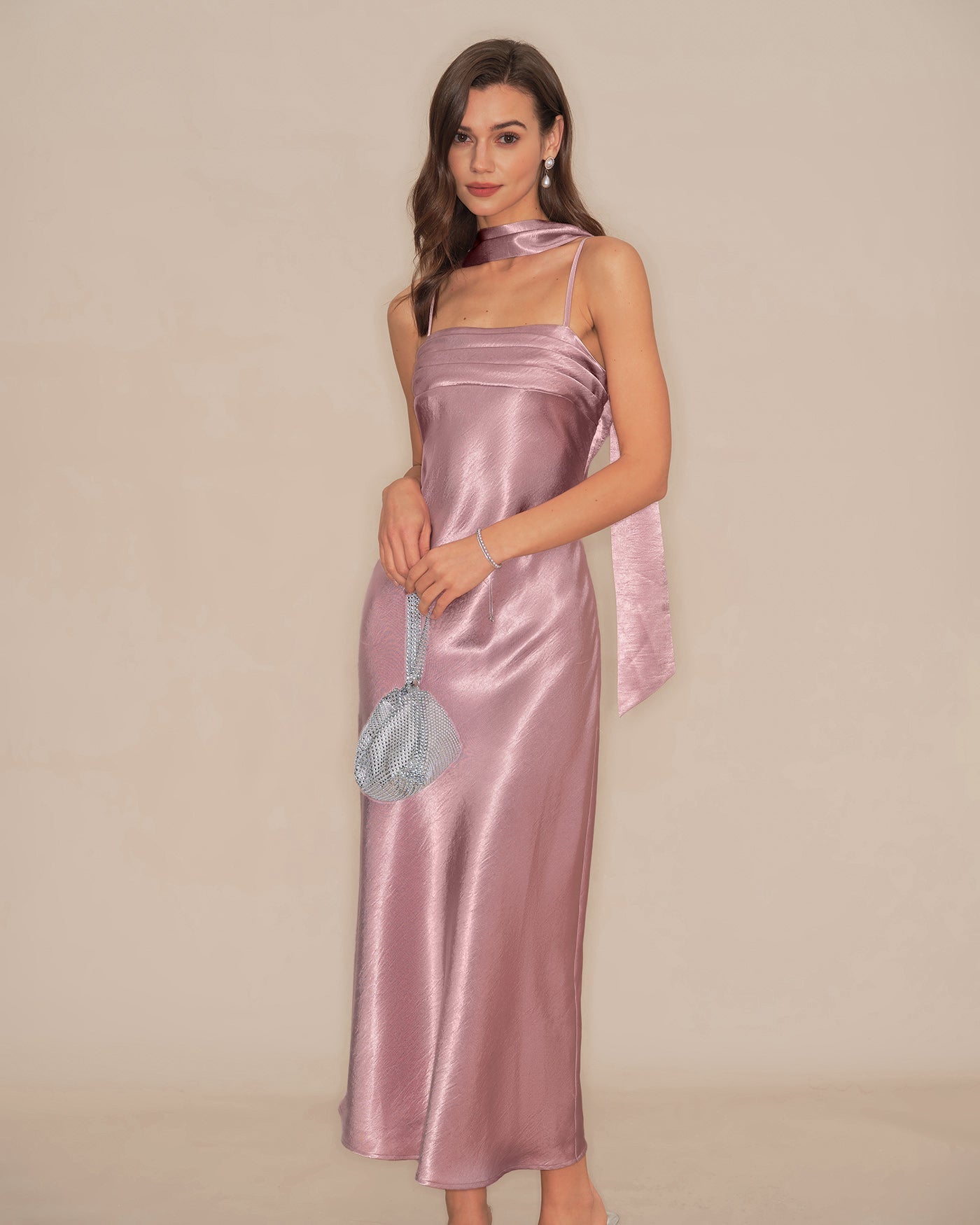 Women's Satin Sleeveless Long Dress – Open Back Elegant Evening Gown