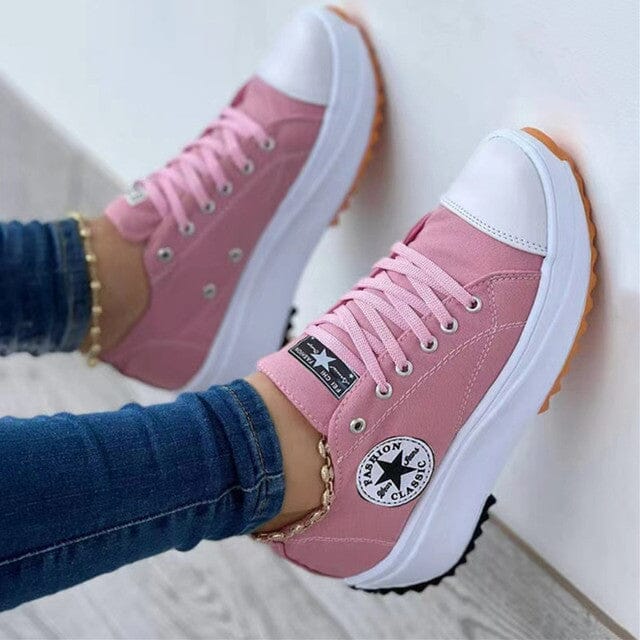 Women's Lace-Up Platform Sneakers – Trendy Canvas Star Trainers