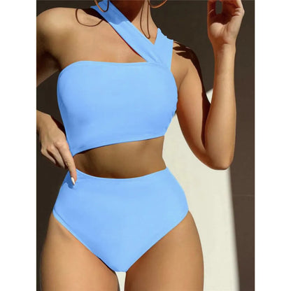 Asymmetric Cut Out One Shoulder Two Piece Swim Sets