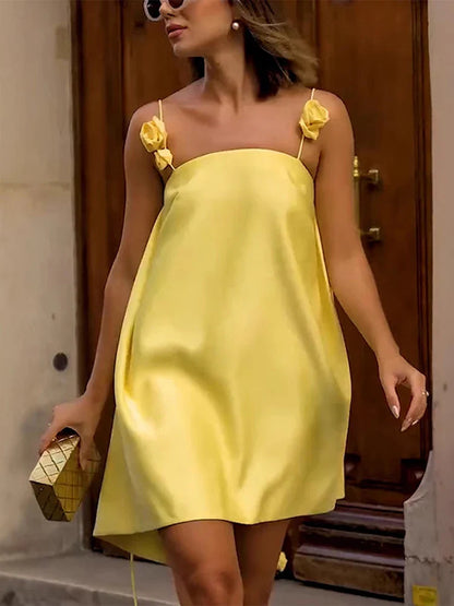 3D Flower Spaghetti Strap Floral Dress