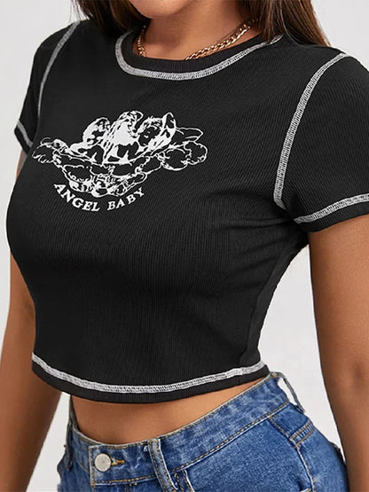 Angel Letter Printed Slim Fit Crop Top