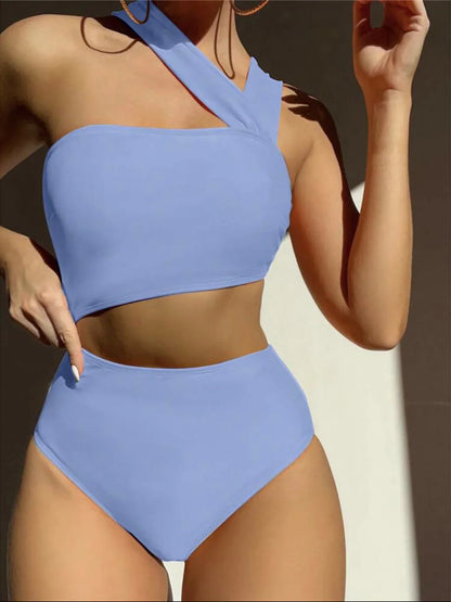 Asymmetric Cut Out One Shoulder Two Piece Swim Sets