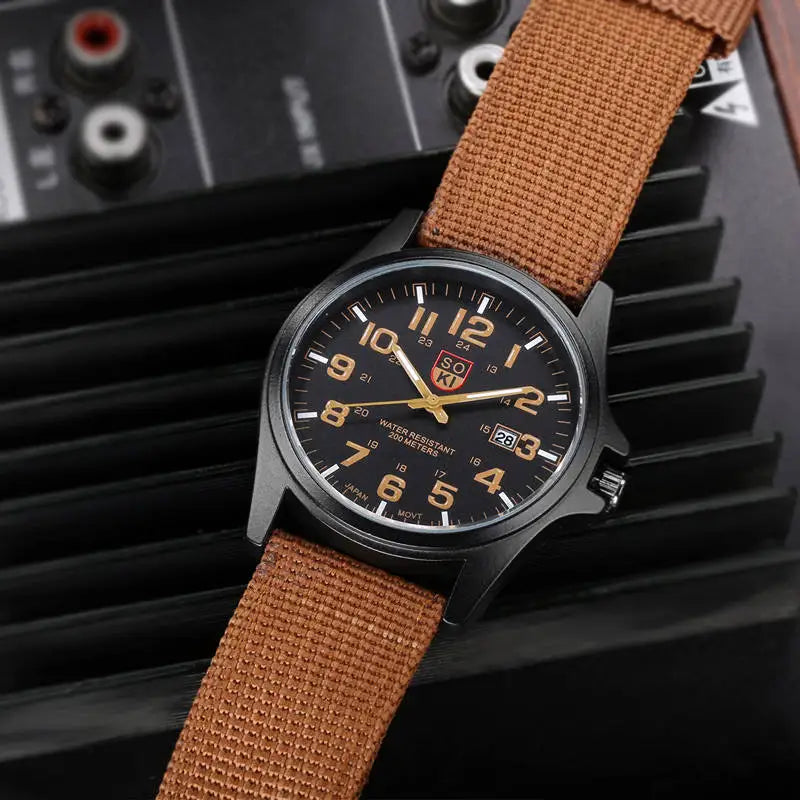 Men’s Military-Style Brown Wristwatch – Rugged Tactical Leather Watch