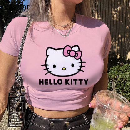 Aesthetic Patchwork Punk Hello Kitty Crop Top