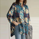 Women's Colorful Print Button-Up Shirt – Loose Fit Long Casual Top