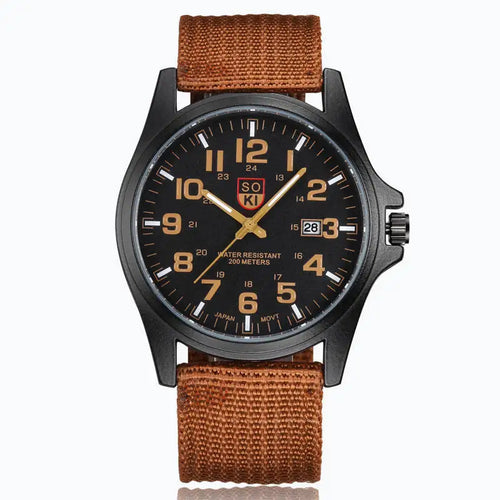 Men’s Military-Style Brown Wristwatch – Rugged Tactical Leather Watch