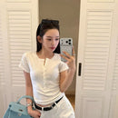 Women's Short-Sleeved Button Placket T-Shirt – Casual Slim Fit Top