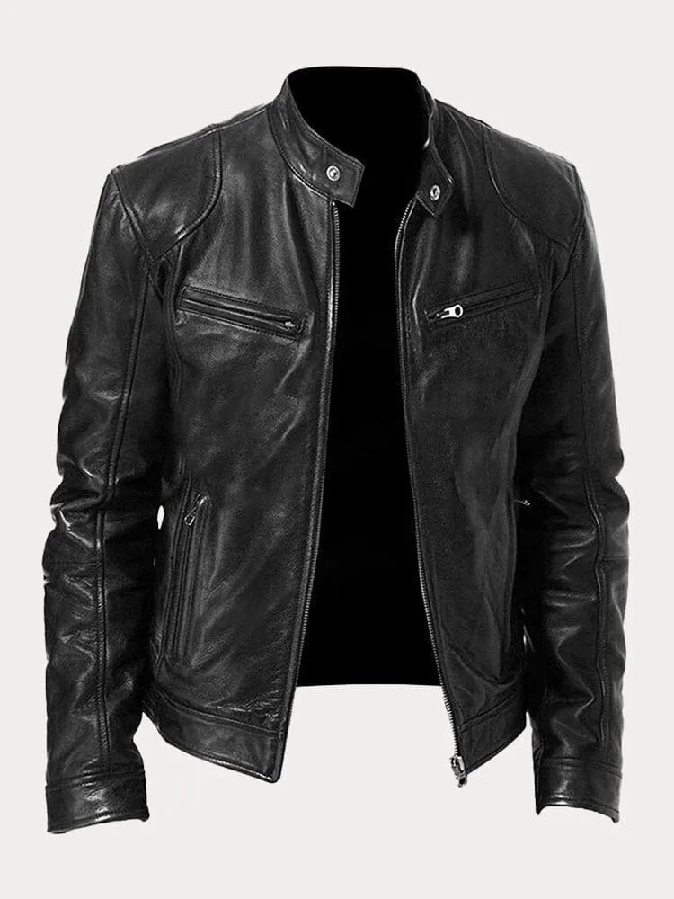 Mens Black Leather Biker Jacket Premium Moto Style – Slim Fit Coat