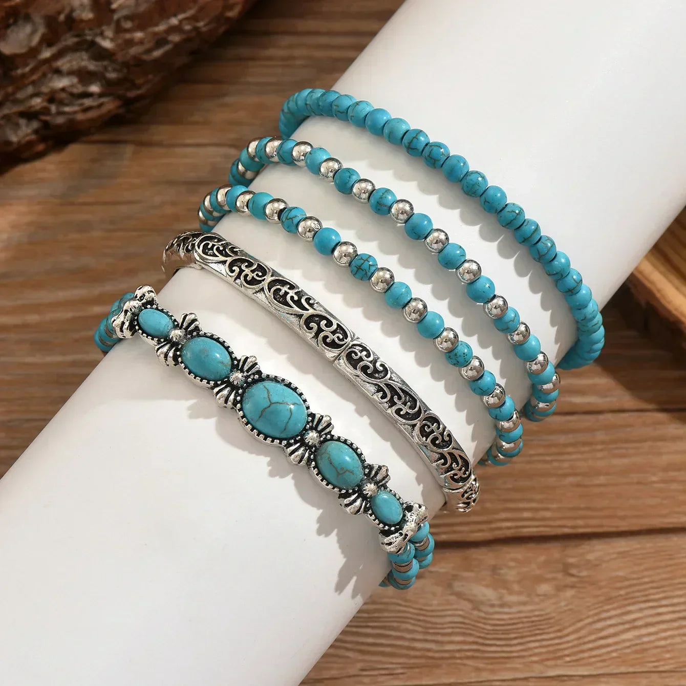 Women's Elegant Layered Turquoise Beaded Bracelet – Multi-Strand Wrist Jewelry