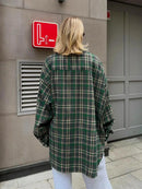 Women's Vintage Checked Flannel Shirt – Loose Fit Long Sleeve Top
