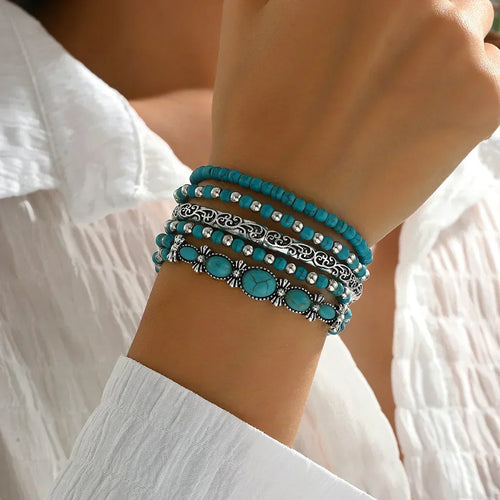 Women's Elegant Layered Turquoise Beaded Bracelet – Multi-Strand Wrist Jewelry