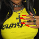 Aesthetic Goth Letter Baby Tee Yellow Sexy Crop Top