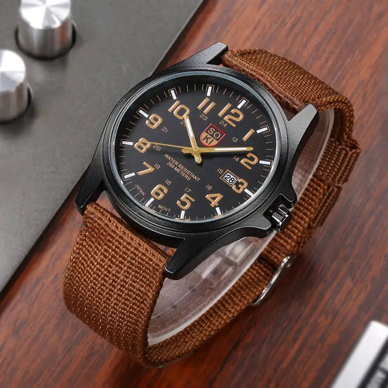 Men’s Military-Style Brown Wristwatch – Rugged Tactical Leather Watch