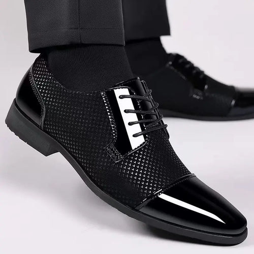 Men’s Patent Leather Oxford Shoes With Dotted Pattern – Formal Dress Shoes