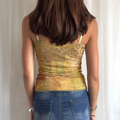 Abstract Print Ribbon Tie-Up Y2K Cami Top