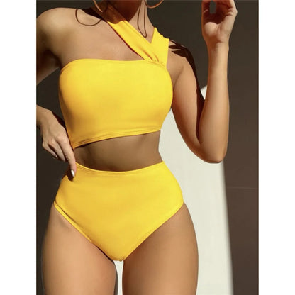 Asymmetric Cut Out One Shoulder Two Piece Swim Sets