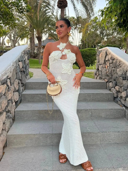 3D Flower Halter Hollow Floral Dress