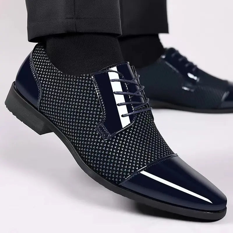 Men’s Patent Leather Oxford Shoes With Dotted Pattern – Formal Dress Shoes