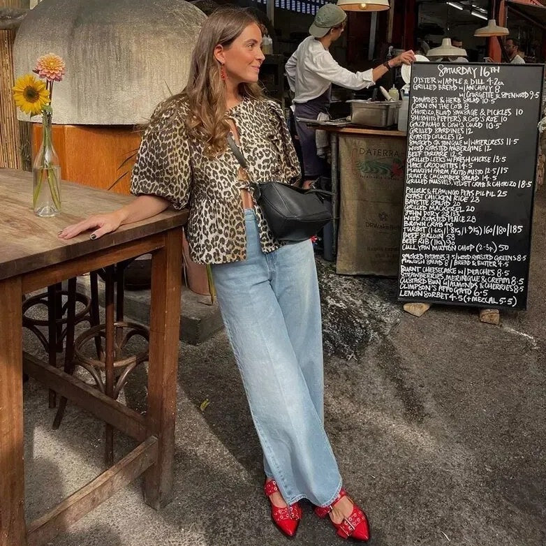 Women's Leopard Print Blouse With Cut Outs And Puff Sleeves