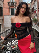 Aesthetic Flower Long Sleeve Sheer Top