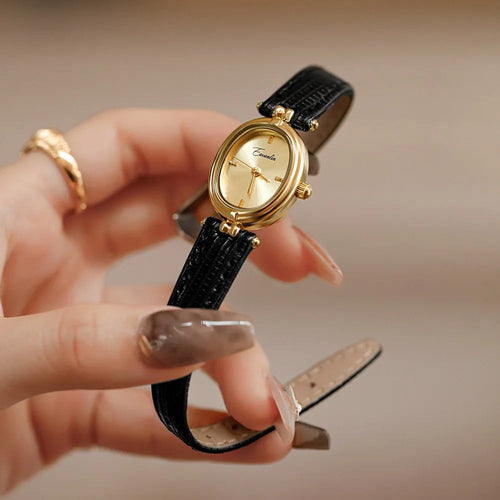 Women's Gold Dial Wrist Watch – Leather Strap Elegant Timepiece