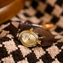 Women's Gold Dial Wrist Watch – Leather Strap Elegant Timepiece