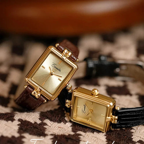 Women's Gold Dial Wrist Watch – Leather Strap Elegant Timepiece