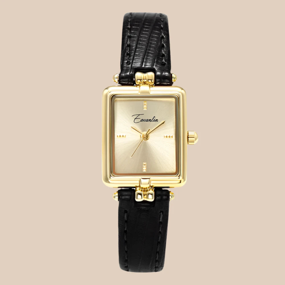 Women's Gold Dial Wrist Watch – Leather Strap Elegant Timepiece