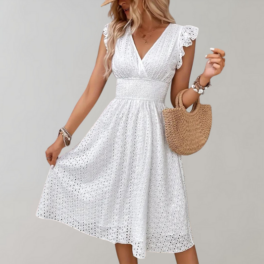 Sleeveless Summer Dress with Ruffles – Elegant White Dress for Warm Days 0