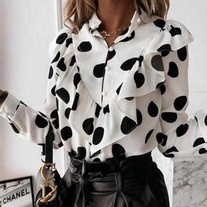 Statement Blouse for Women – Leopard & Polka Dot Long Sleeve Design