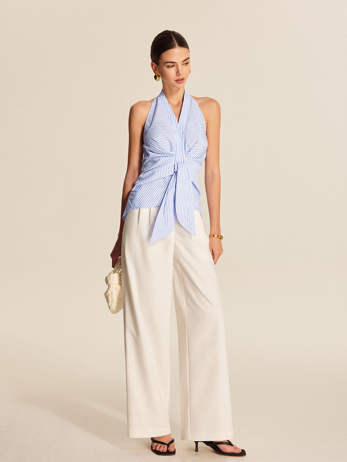 Striped Halter Top for Women – Summer V-Neck Sleeveless Blouse in Breathable Polyester