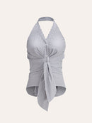 Striped Halter Top for Women – Summer V-Neck Sleeveless Blouse in Breathable Polyester 5