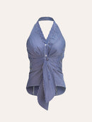Striped Halter Top for Women – Summer V-Neck Sleeveless Blouse in Breathable Polyester 7