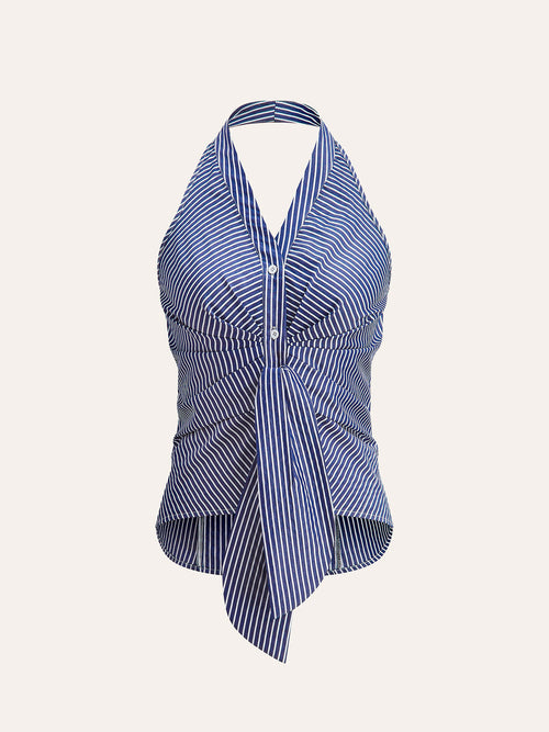 Striped Halter Top for Women – Summer V-Neck Sleeveless Blouse in Breathable Polyester 7