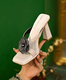 Stylish Black Chunky Heel Slide Sandals Peep Toe