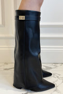 Stylish High Boots with Flap and Block Heel – 8.5cm Leather or Suede 1