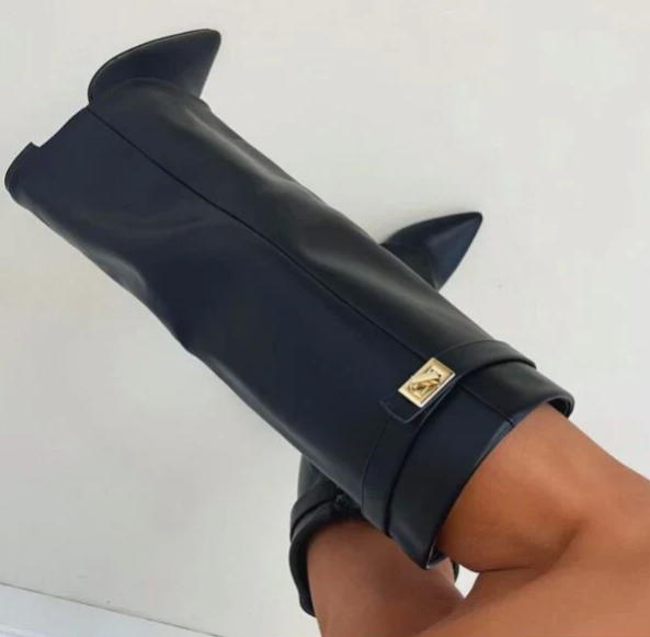 Stylish High Boots with Flap and Block Heel – 8.5cm Leather or Suede 2