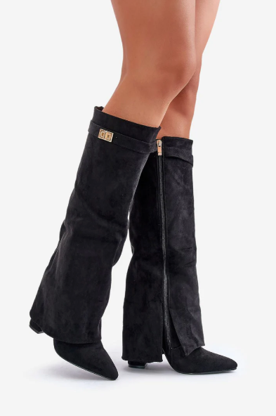 Stylish High Boots with Flap and Block Heel – 8.5cm Leather or Suede 5