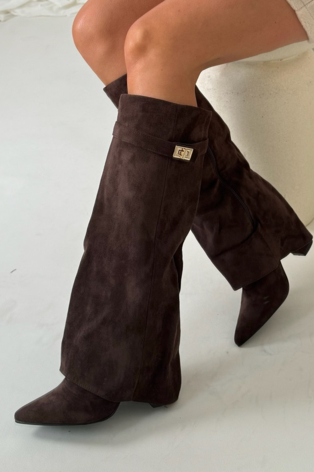 Stylish High Boots with Flap and Block Heel – 8.5cm Leather or Suede 6