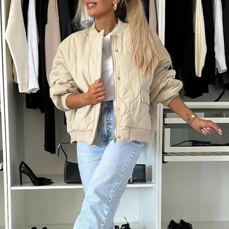 Stylish Women's Bomber Jacket with Soft Lining – Lightweight, Versatile Outerwear in Khaki, Grey, and Black