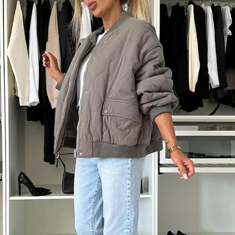 Stylish Women's Bomber Jacket with Soft Lining – Lightweight, Versatile Outerwear in Khaki, Grey, and Black 4