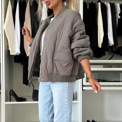 Stylish Women's Bomber Jacket with Soft Lining – Lightweight, Versatile Outerwear in Khaki, Grey, and Black 4
