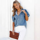 Stylish Women's Short Sleeve Denim Shirt – Wrinkle-Resistant, Durable, Versatile Fit for Casual Wear 1