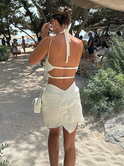 Summer Crochet Set – Halter Top and Mini Skirt for Boho Chic Style 2