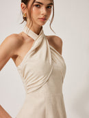 Summer Halter Mini Dress for Women – Lightweight Linen Cotton Blend with Crisscross Neckline, Perfect for Casual Outings and Beach Days 1