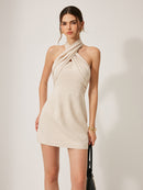 Summer Halter Mini Dress for Women – Lightweight Linen Cotton Blend with Crisscross Neckline, Perfect for Casual Outings and Beach Days 3