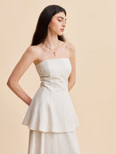 Summer Strapless Linen Blend Set for Women – Elegant Top and Flowing Skirt 1