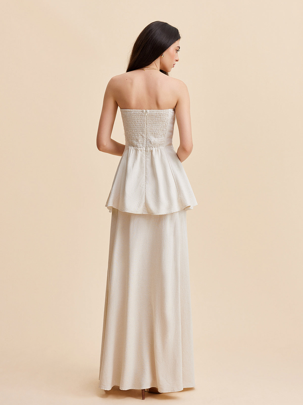 Summer Strapless Linen Blend Set for Women – Elegant Top and Flowing Skirt 3