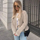 Women's Buttoned Fleece Jacket – Round Neck Cozy Casual Outerwear