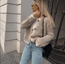 Women's Buttoned Fleece Jacket – Round Neck Cozy Casual Outerwear